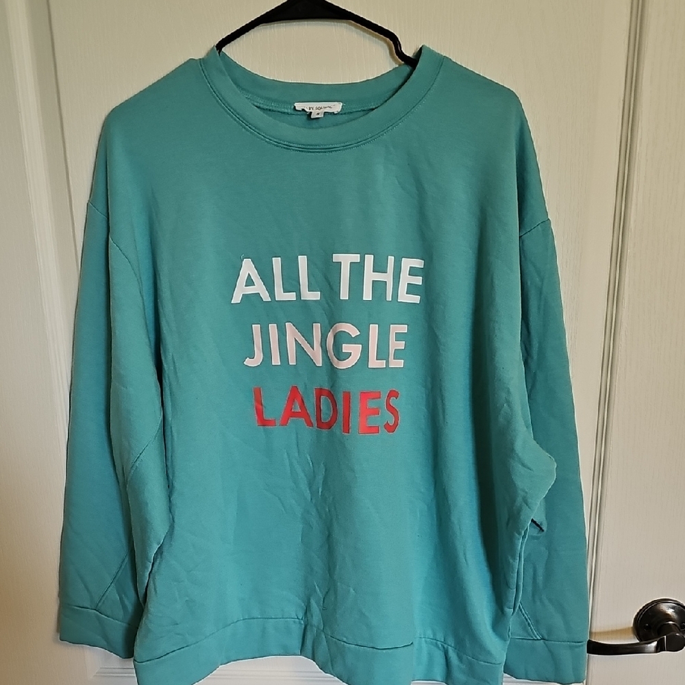 Teal Sweatshirt with Festive Print